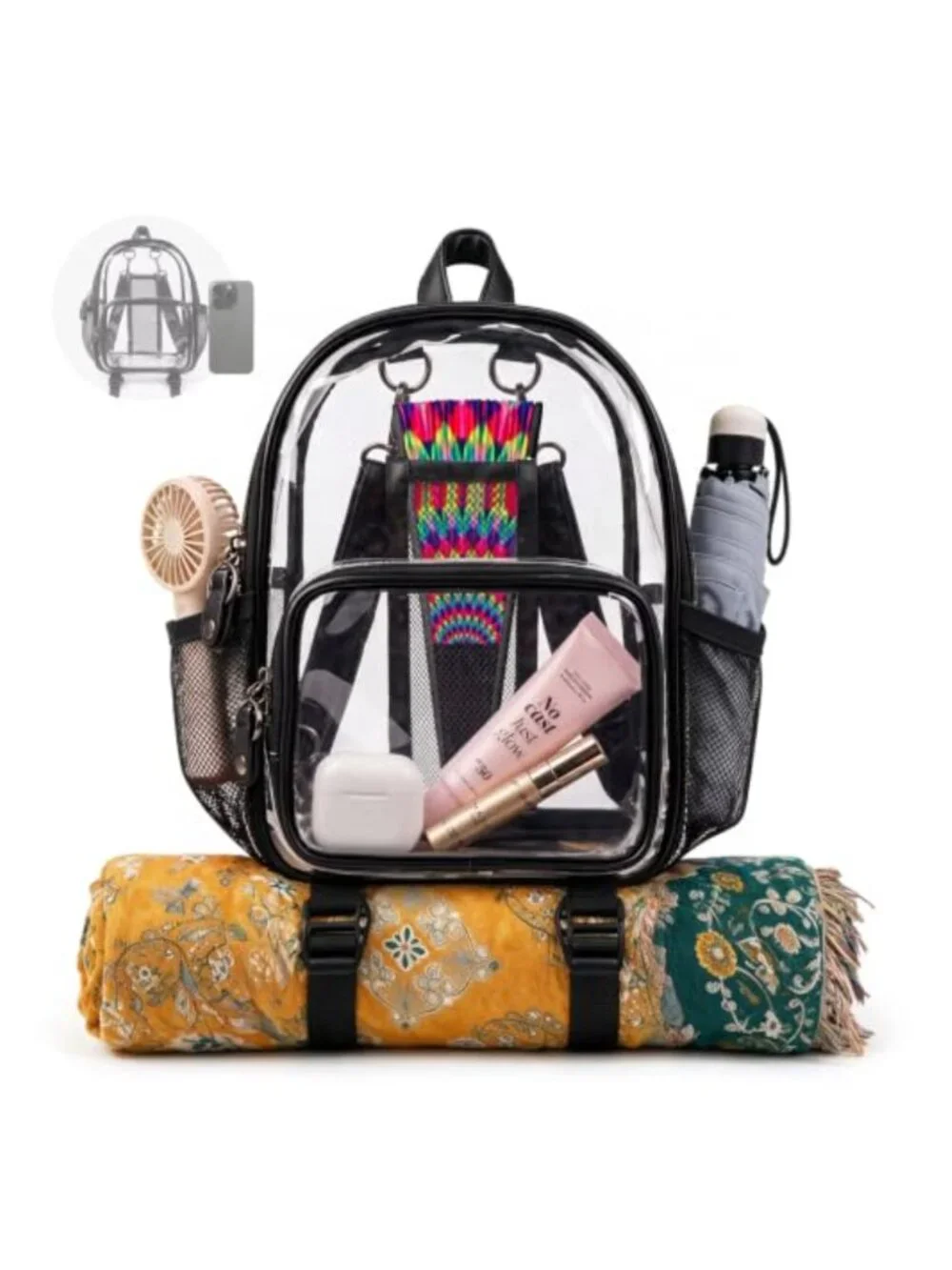 Clear Anti-Theft Stadium Backpack with Fan Holder, PVC, Concerts